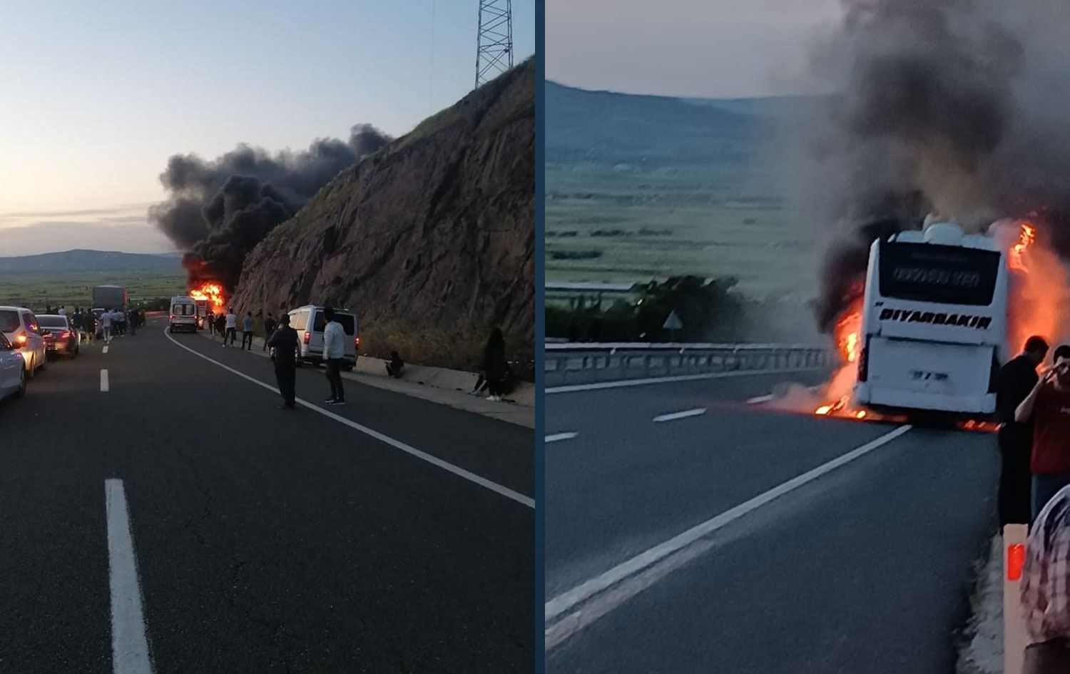 Otobusa Amedê li ser rêya Xarpêtê şewitî