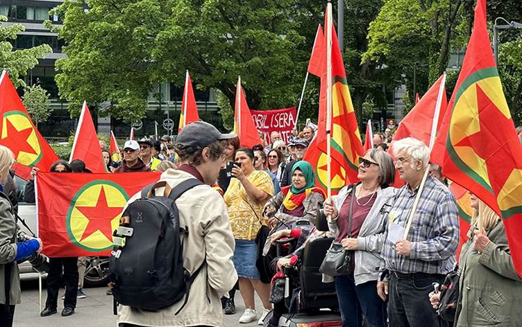 Kurdistan Workers’ Party (PKK) supporters protest against a newly passed anti-terror law coming into force on June 1, in Stockholm on June 4, 2023. Photo: AA