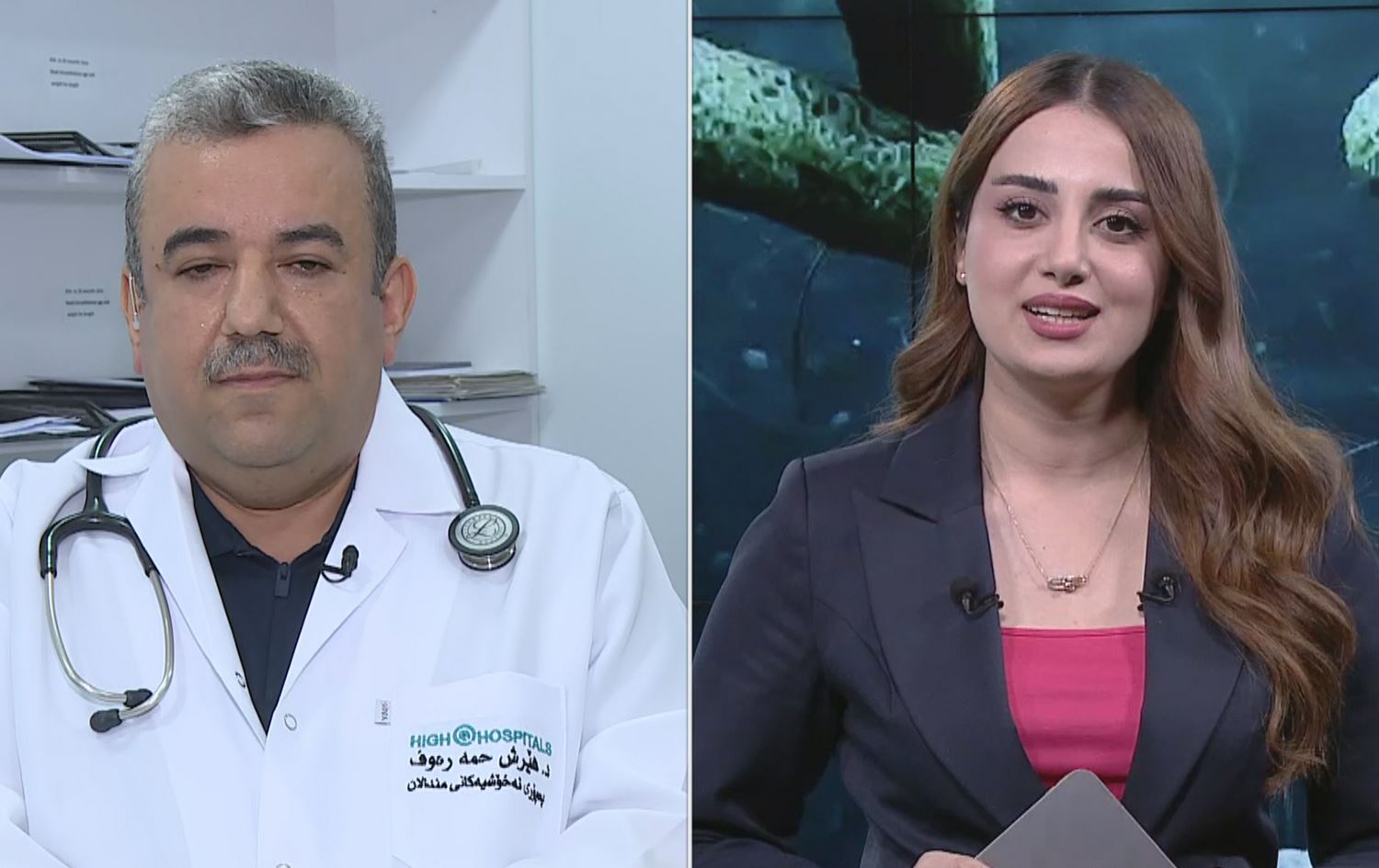 دکتۆر لونا خالید، پێشکێشکار، د. هێرش حەمەرەئووف، پسپۆڕی منداڵان. وێنە: رووداو