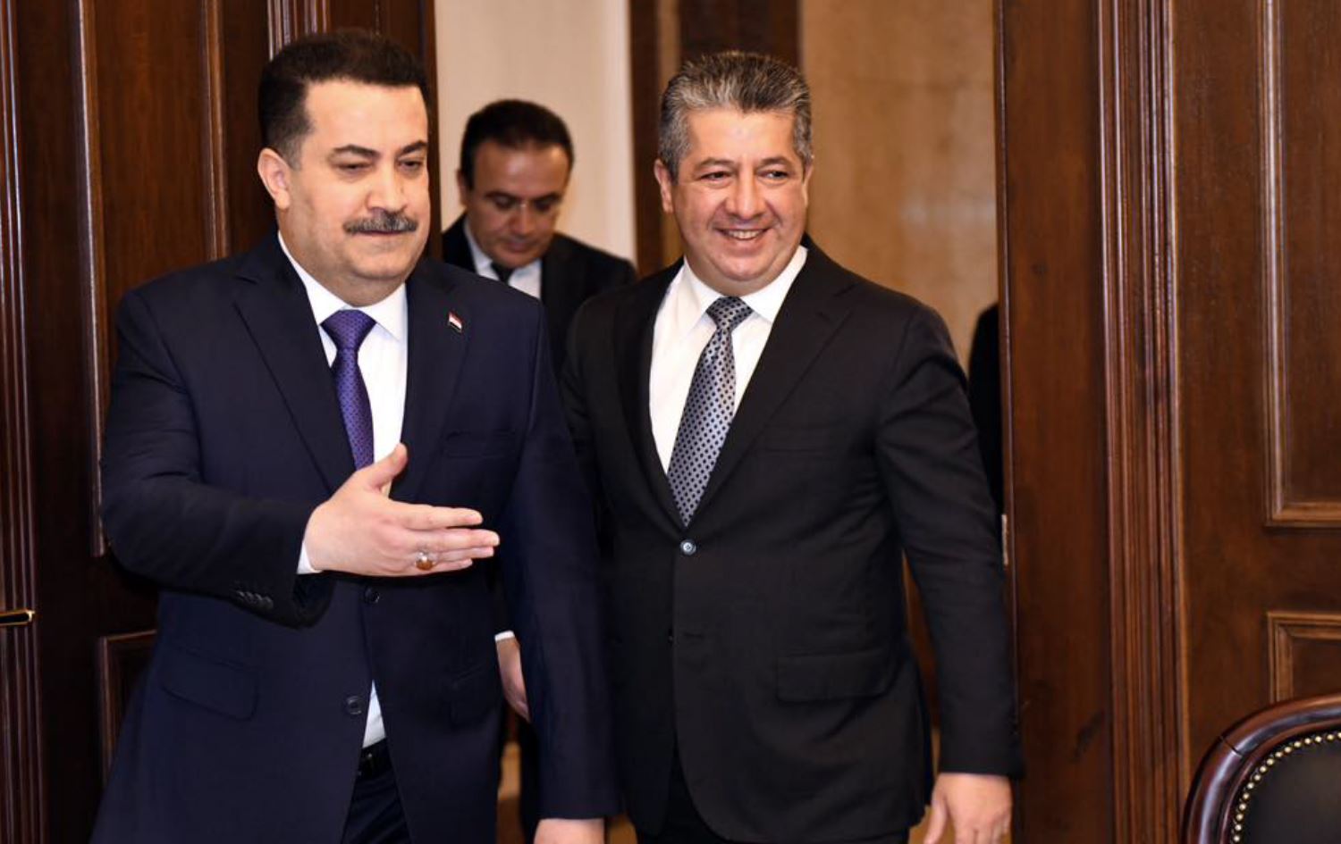  محەممەد شیاع سوودانی، سەرۆکوەزیرانی عێراق و مەسرور بارزانی، سەرۆکوەزیرانی هەرێمی کوردستان