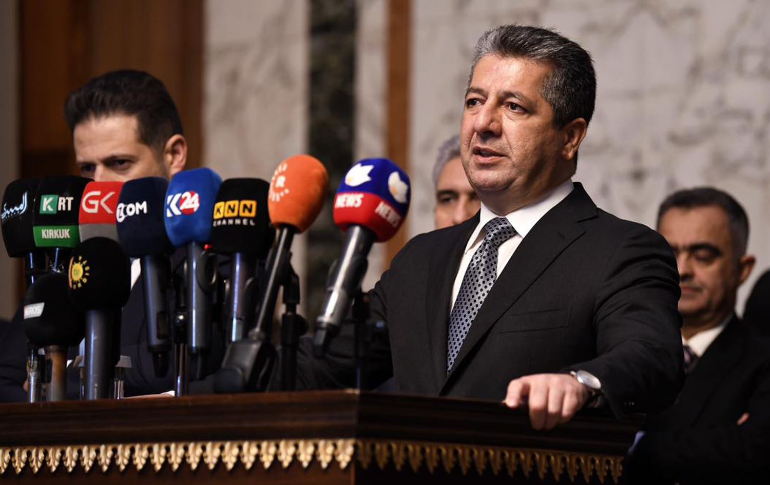 کۆنفرانسی رۆژنامەڤانیی مەسرور بارزانی لە بەغدا. 