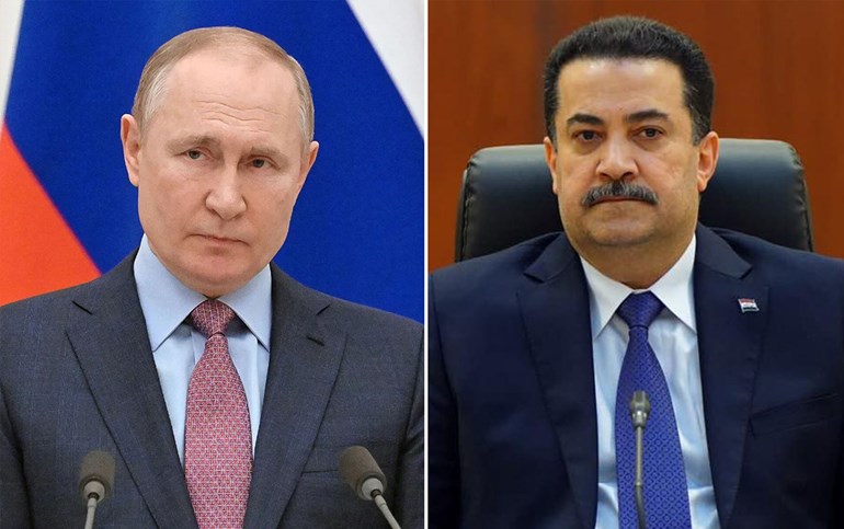 From left: Russian President Vladimir Putin and Iraqi PM Mohammed Shia' al-Sudani. Photos: Sudani's office and AFP