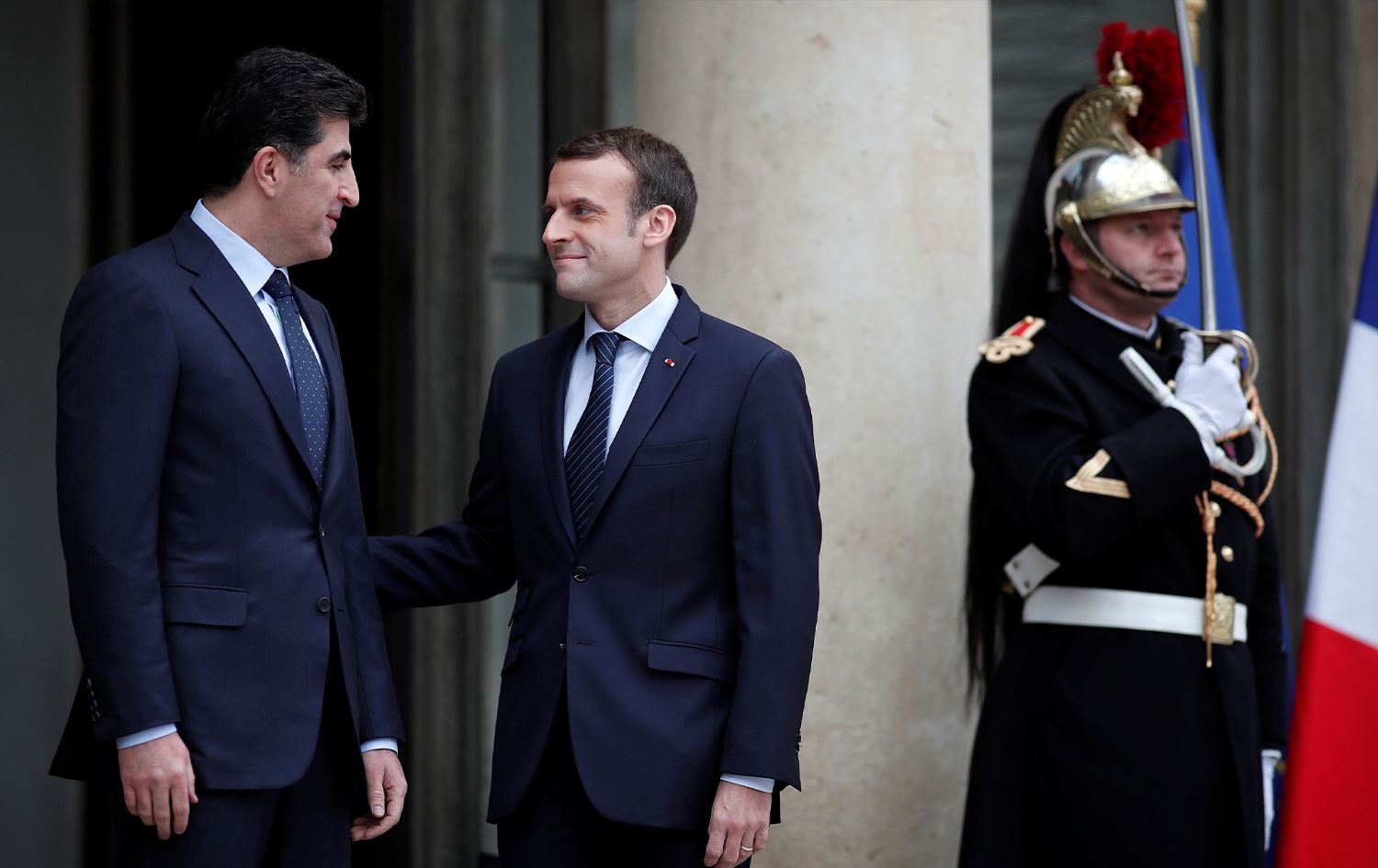 ئیمانوێل ماکرۆن، سەرۆکی فەرەنسا و نێچیرڤان بارزانی، سەرۆکی هەرێمی کوردستان