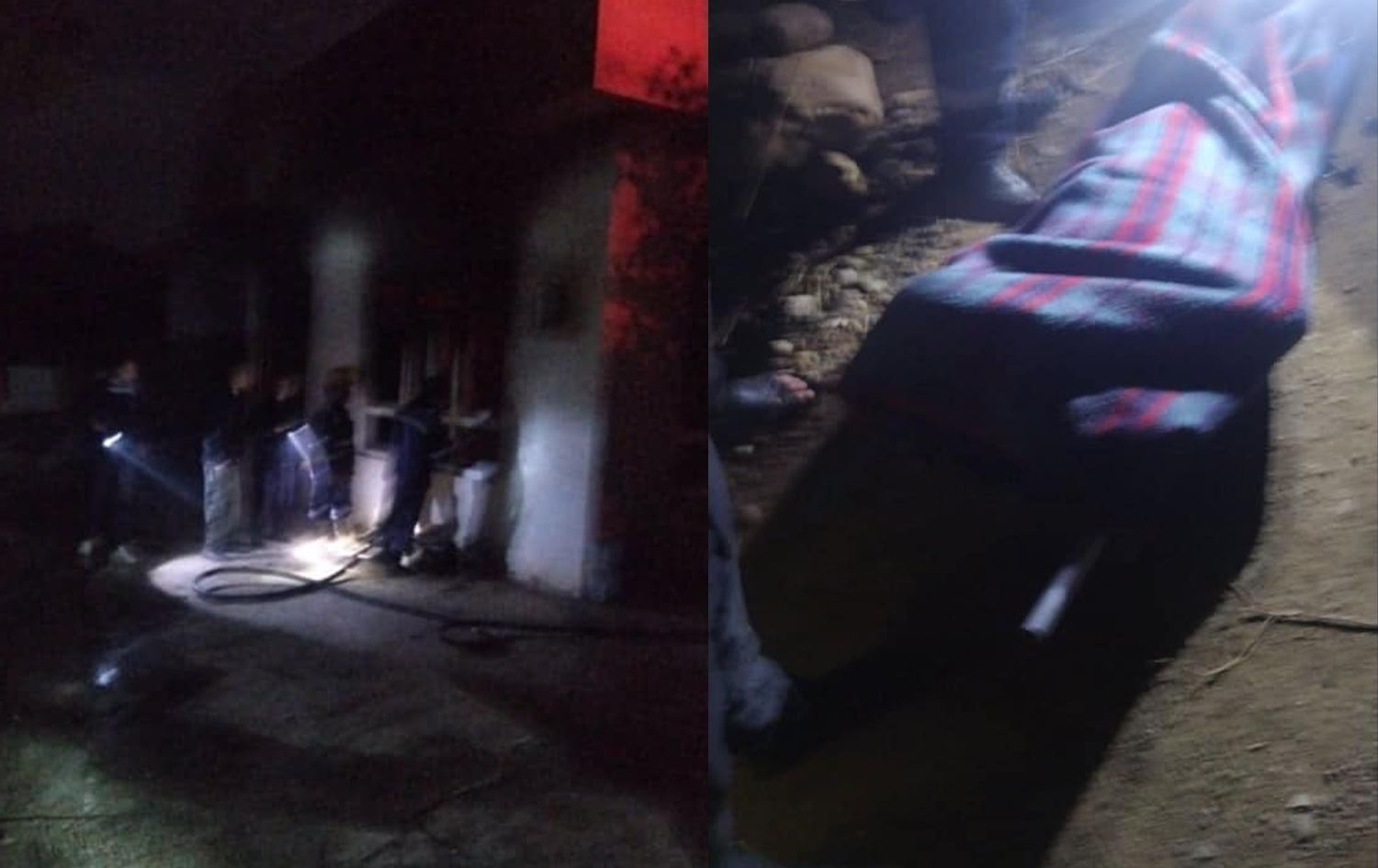 تەرمی ژنەکە و کارمەندانی بەرگریی شارستانی لەکاتی هەوڵدان بۆ کۆنترۆڵکردنی ئاگرەکە 