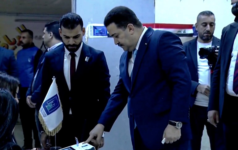 Iraqi Prime Minister Mohammed Shia’ al-Sudani votes in Baghdad. Photo: Iraqi state media