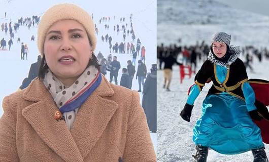 Rûdaw 15.00 bülteni spikeri Hêvîdar Zana (solda) Karacadağ kayak merkezinde / Rûdaw