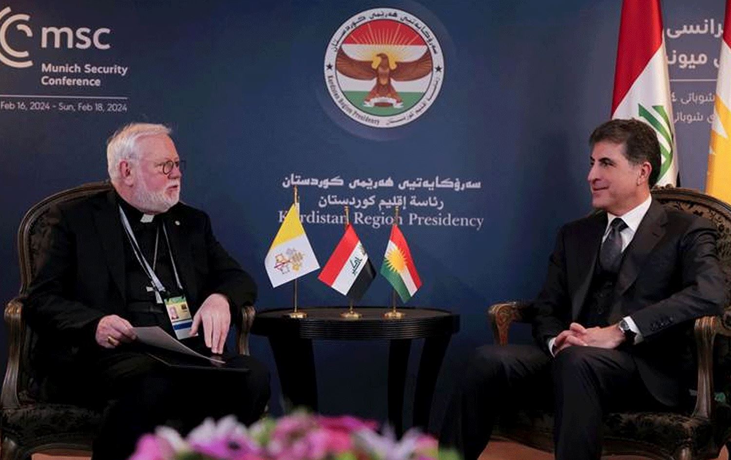 Nêçîrvan Barzanî û Wezîrê Karên Derve yê Vatîkanê Paul Richard Gallagher / Wêne: Serokatiya Herêma Kurdistanê