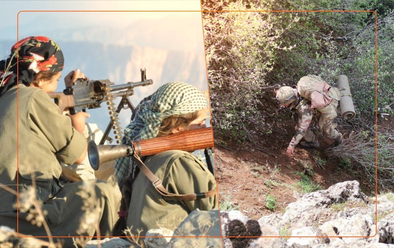 Gerîlayên PKKyê û leşkerên Tirkiyeyê / Wêne: Arşîv