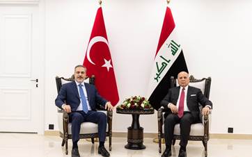 Turkish Foreign Minister Hakan Fidan (left) meeting with his Iraqi counterpart Fuad Hussein (right) in Baghdad on March 14, 2024. Photo: Turkish MFA