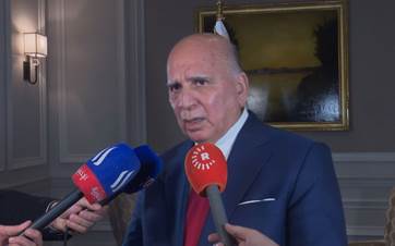 Iraqi Foreign Minister Fuad Hussein speaking to reporters in Washington DC on March 26, 2024. Photo: Rudaw