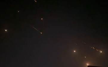 Intercepted missiles that were fired from Iran towards Israel, as seen over Israel. Photo: AFP