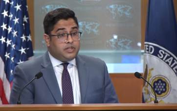 US Department of State Principal Deputy Spokesperson Vedant Patel speaking to reporters on April 18, 2024. Photo: Handout 