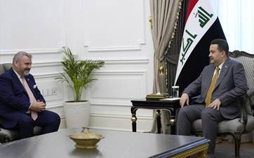 Iraqi Prime Minister Mohammed Shia' al-Sudani (right) in a meeting with EU Ambassador to Iraq Thomas Seiler (left) in Baghdad on May 6, 2024. Photo: Sudani's office