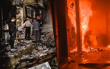 Images of Erbil's Qaysari Bazaar fire before (right) and after (left) it was brought under control on May 5, 2024. Photos: Submitted