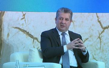 Kurdistan Region Prime Minister Masrour Barzani speaking during a panel at a conference in Erbil titled Drought and the Impact of Climate Change on the Political, Economic, and Demographic Situation of Iraq. Photo: Screengrab/Rudaw