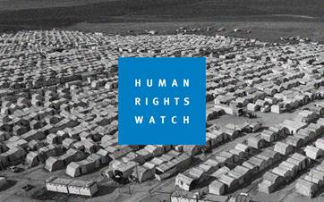 Human Rights Watch (HRW) logo, Sharia camp in Duhok. Photo: Rudaw/file, Graphic: Rudaw