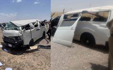 Aftermath of the minibus after it overturned in Garmiyan on May 14, 2024. Photo: Rudaw