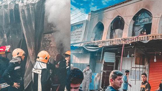 حريق في سوق القيصرية القديم بكركوك