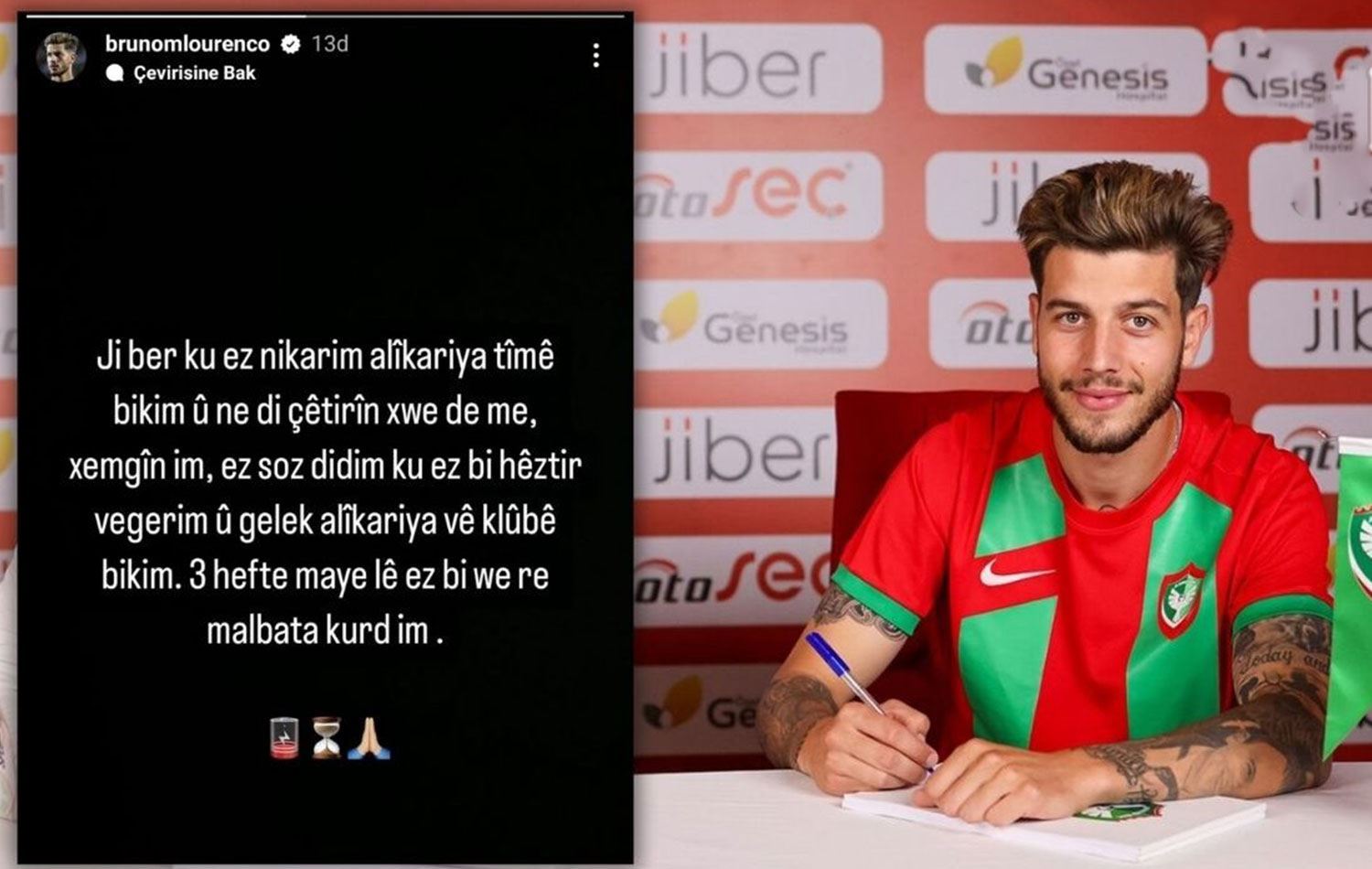 Furbolîstê Portugalî yê Amedsporê bi Kurdî lêborîn xwest / Wêne: Medyaya civakî