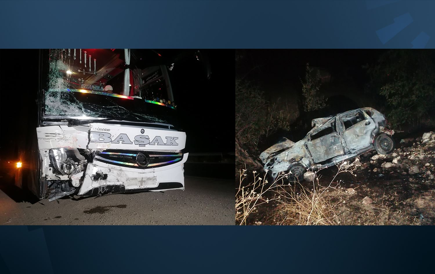 Otobus û otomobîl li hev qelibîn/Wêne: AA