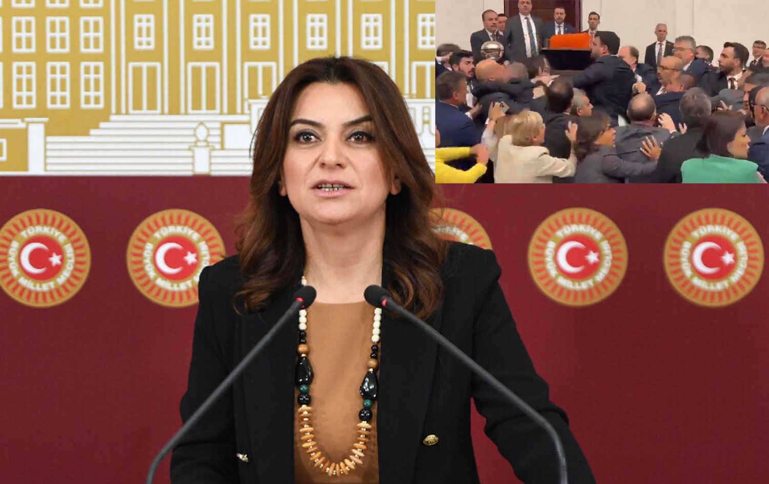  Gulistan Kiliç Koçyîgît û şerê li  Parlamentoya Tirkiyeyê / Wêne: Rûdaw Grafîk 