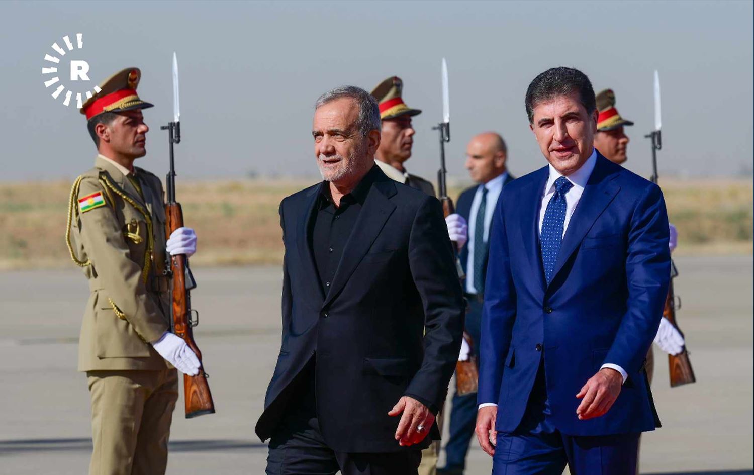 پێشوازیی نێچیرڤان بارزانی لە مەسعود پزیشکیان لە هەولێڕ. وێنە: بڵند تاهیر - رووداو