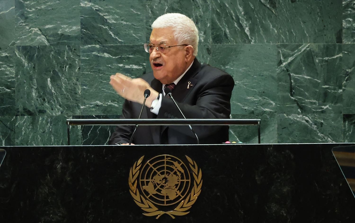 مەحموود عەباس، سەرۆکی دەسەڵاتی فەلەستین لە کۆمەڵەی گشتیی نەتەوە یەکگرتووەکان لە نیویۆرک. وێنە: AFP