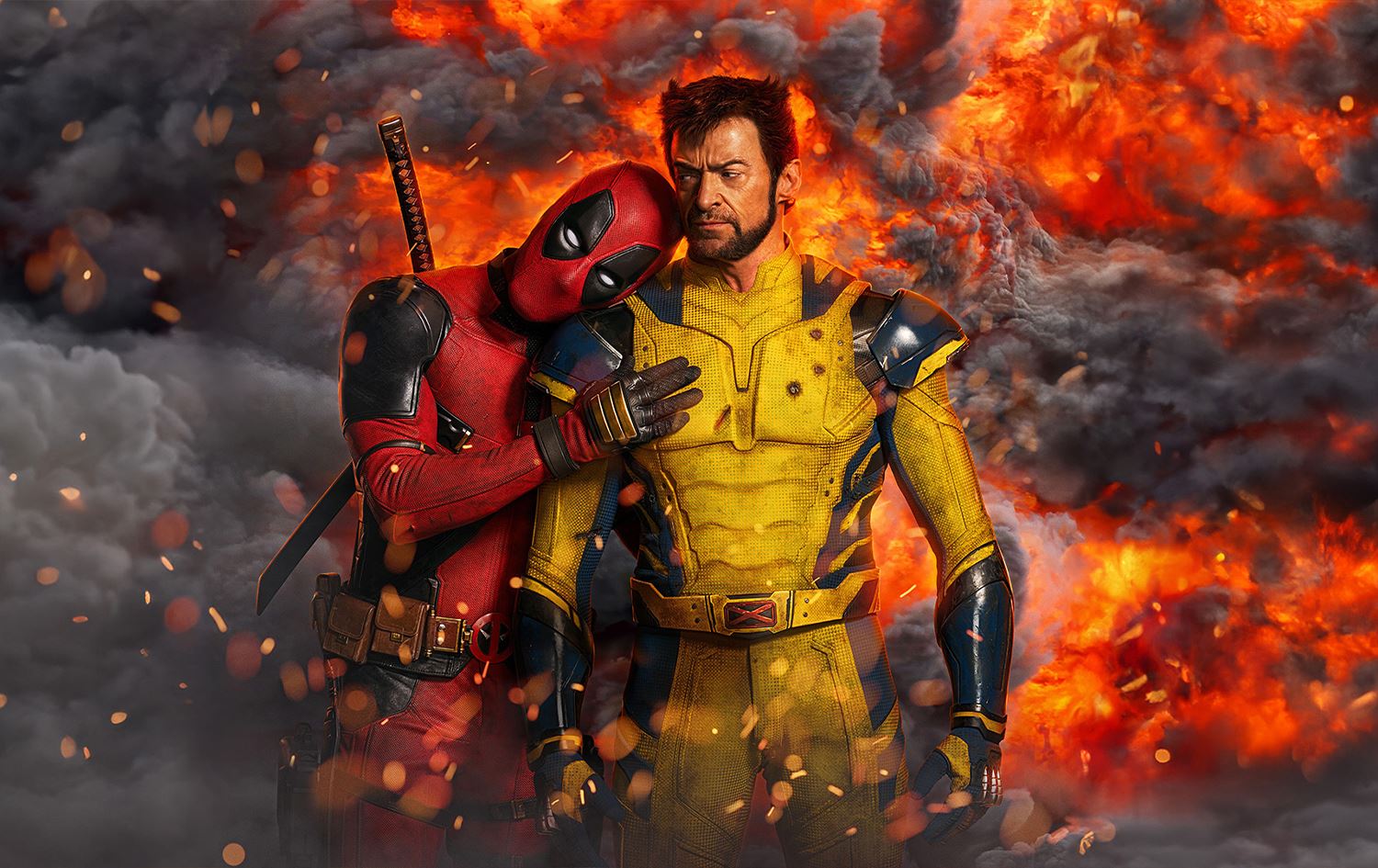 رایان رێنۆڵدز و هیو جاکمەن لە فیلمی "Deadpool & Wolverine" 