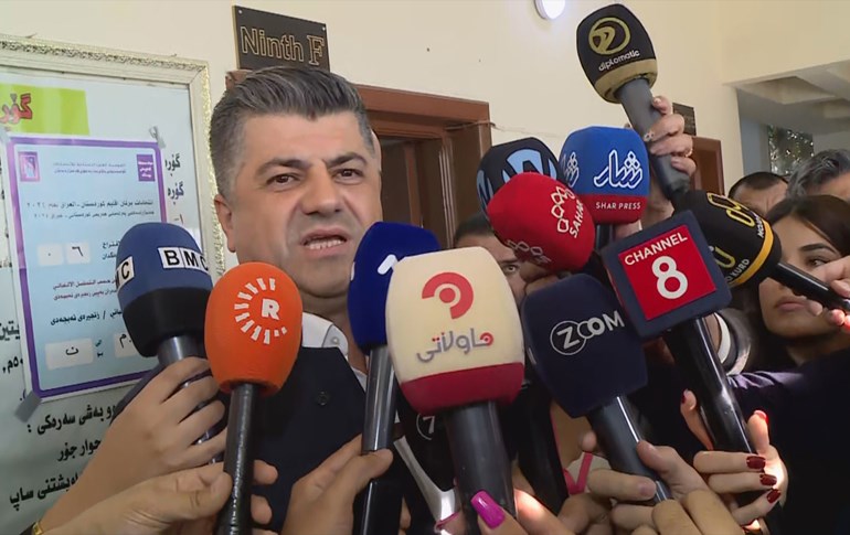 Lahur Talabany, leader of the People's Front (Baray Gal), votes in Sulaimani on October 20, 2024. Photo: Rudaw