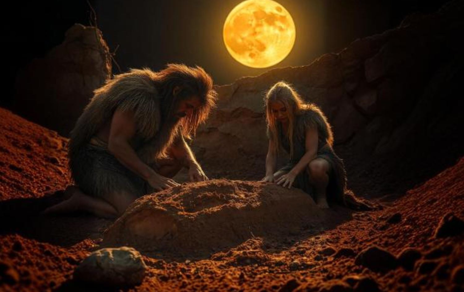 Ölülerini gömen ilk insanlar Foto: AI tarafından oluşturuldu