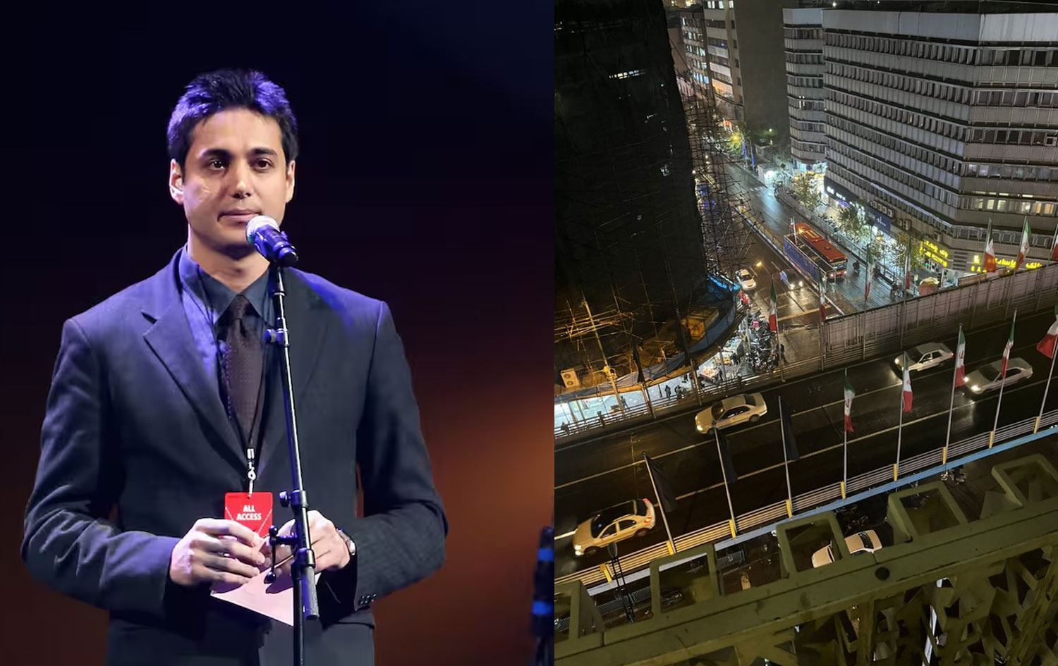 Kianoosh Sanjarî û parvekirina wî ya berî ku xwe ji pirê biavêje/Wêne: Tora Civakî