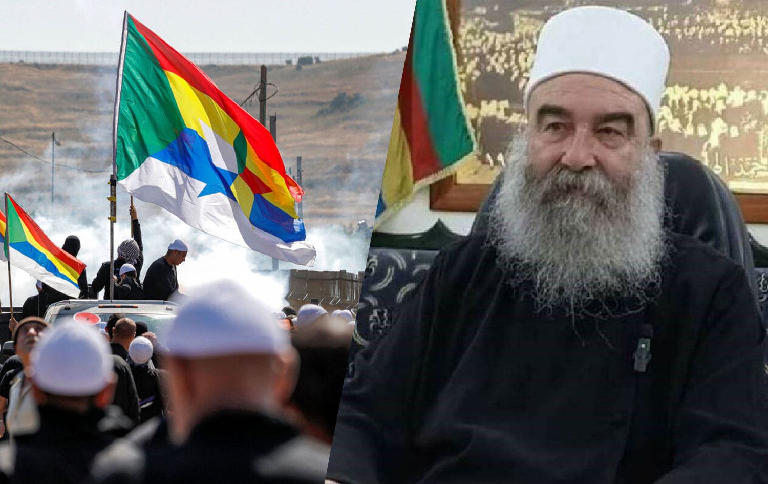 Dürzilerin bayrağı ile Dürzilerin lideri Şeyh Hikmet El Hicri