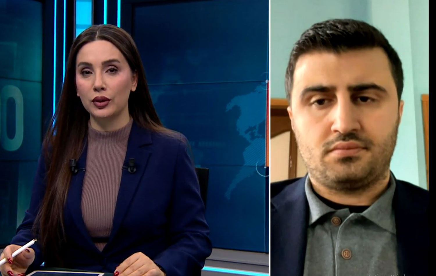 Rawest Araştırmalar Merkezi Koordinatörü Roj Girasun (sağda) Rûdaw yayınına katıldı.