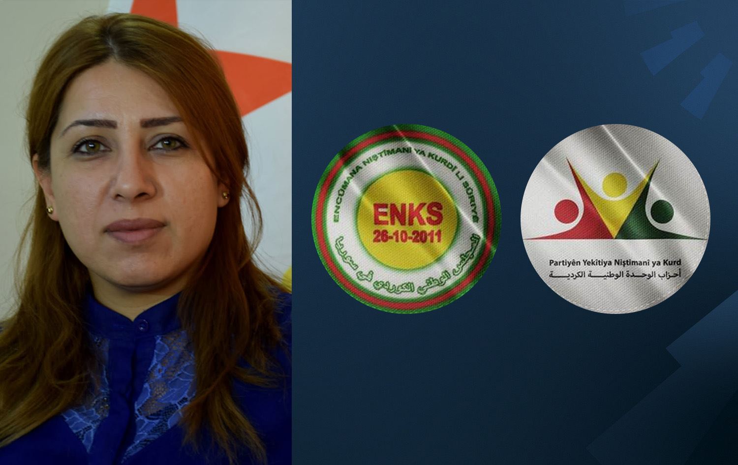 Sema Bekdaş û logoyên PYNK û ENKSyê\ Wêne: Rûdaw Grafîk