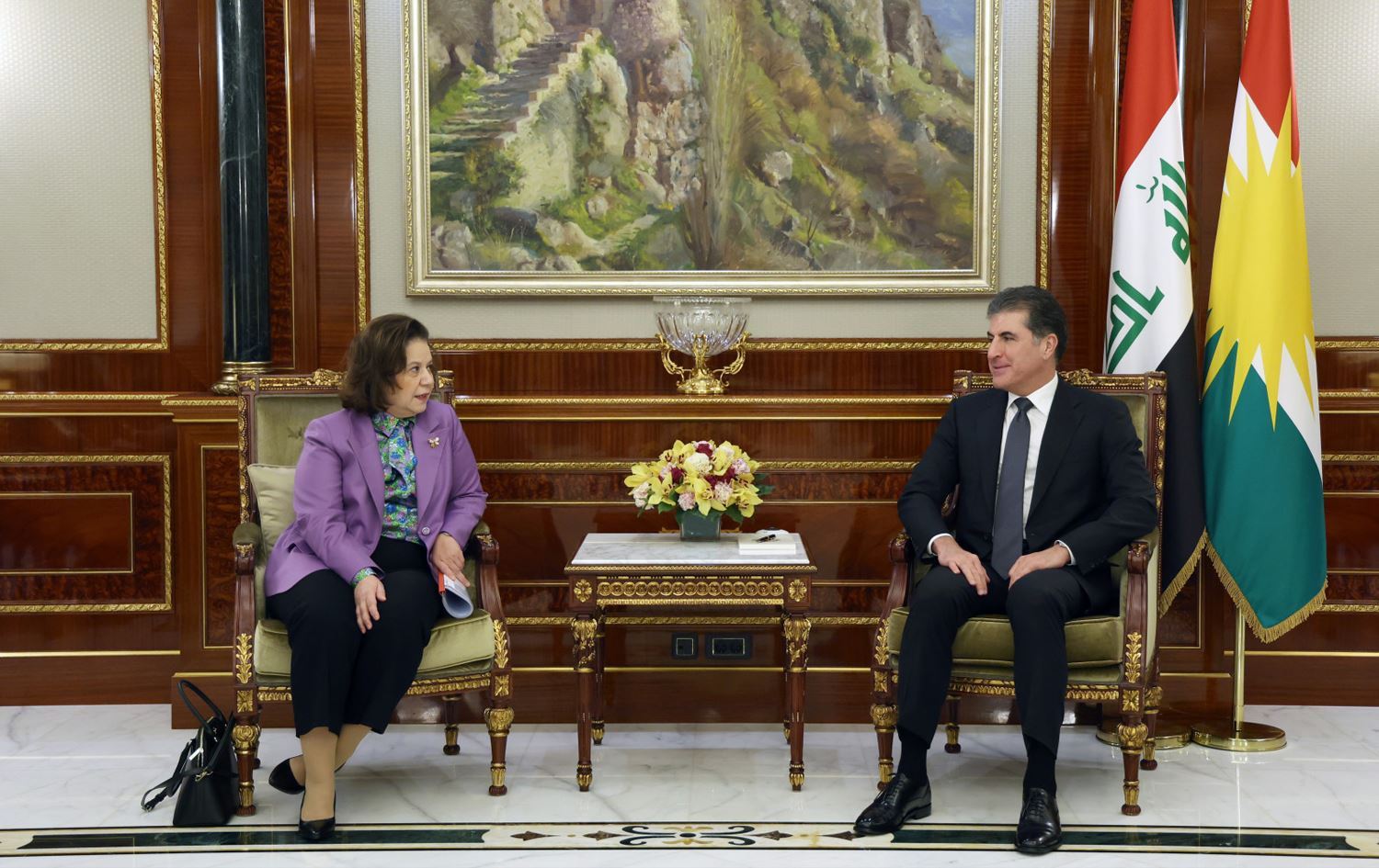 Nêçîrvan Barzanî û Ayşe Berrîs Ekincî\ Wêne: Serokatiya Herêma Kurdistanê