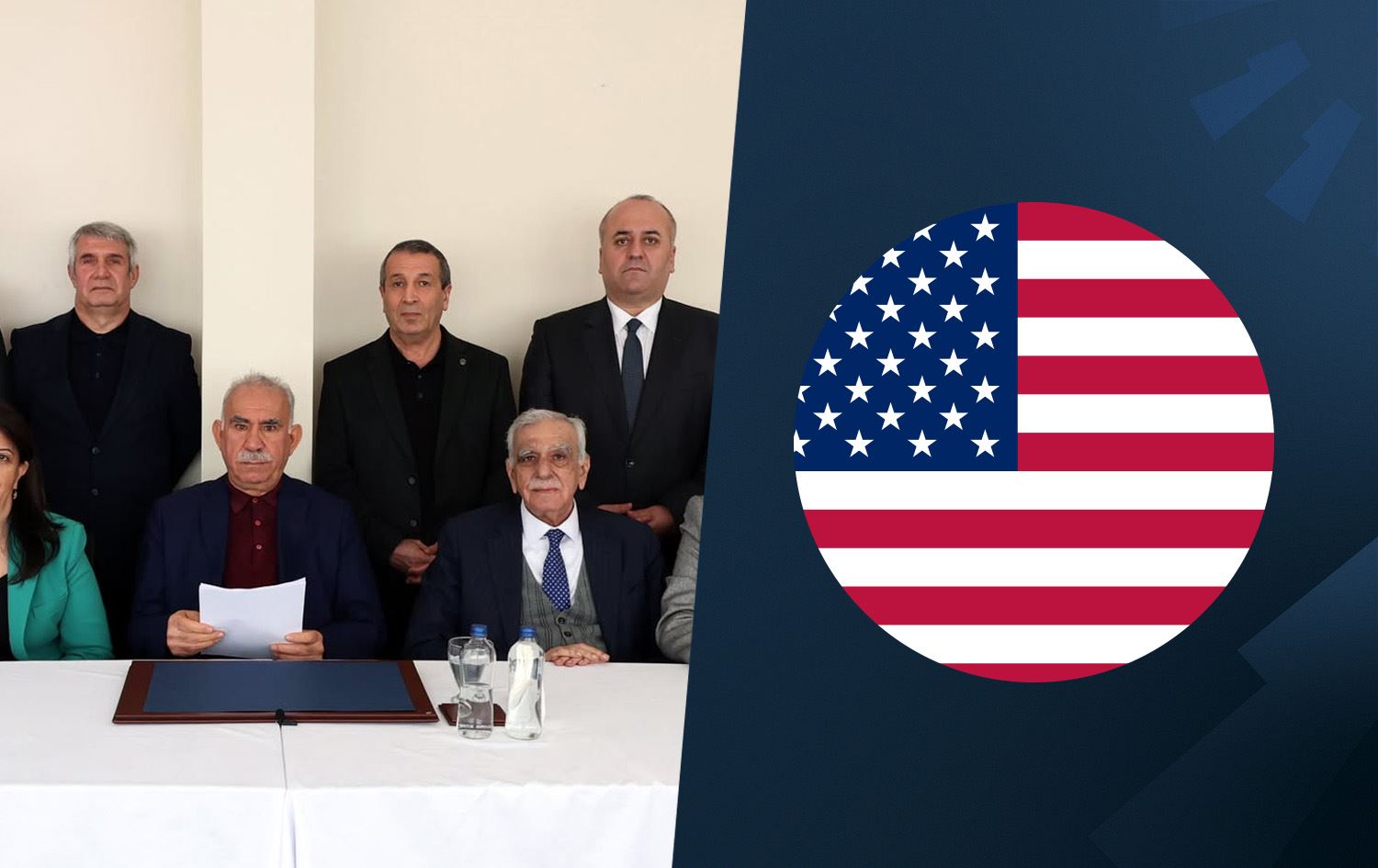 Wêneyê Abdullah Ocalan, Heyetê û Alaya Amerîkayê / Rûdaw Grafîk