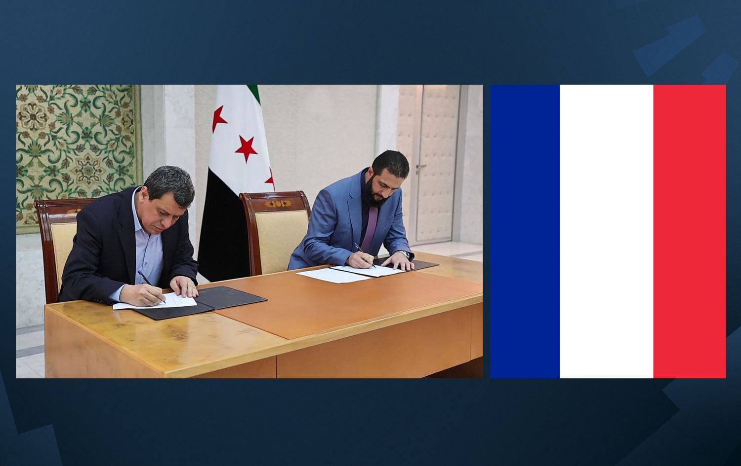 Dema îmzekirina peymanê û alaya Fransayê / Wêne: Rûdaw Grafîk 