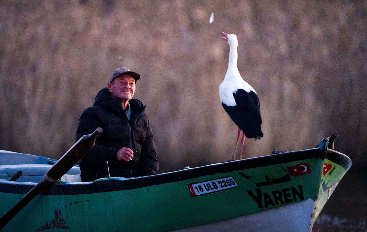 Yaren leylek ile Adem Yılmaz, 14'üncü kez buluştu. / Foto: AA