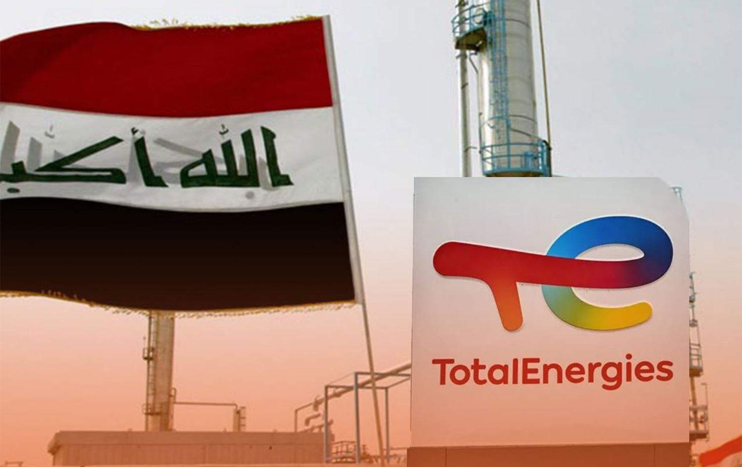 Irak Bayrağı ve TotalEnergies logosu