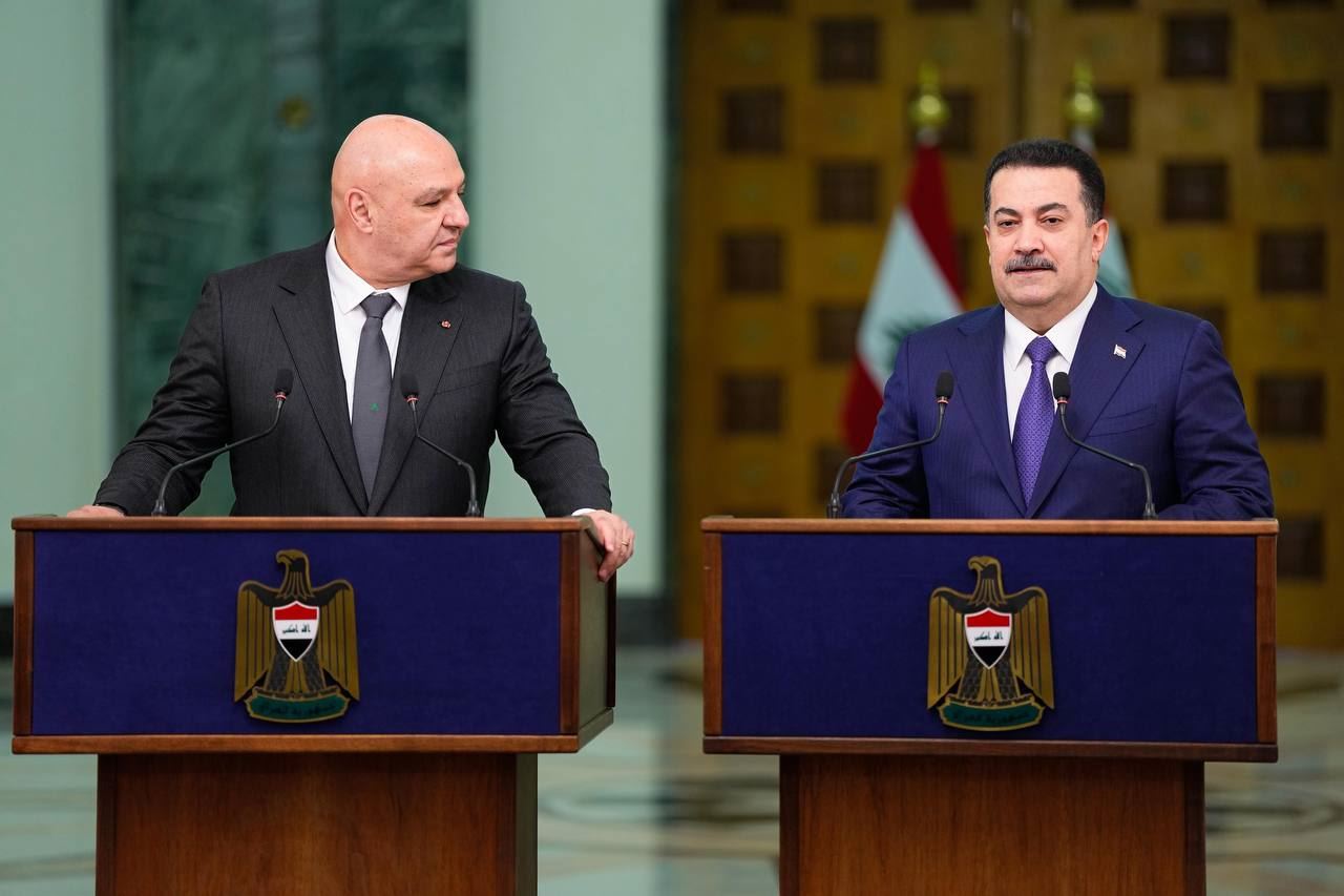 السوداني وعون خلال المؤتمر الصحفي 