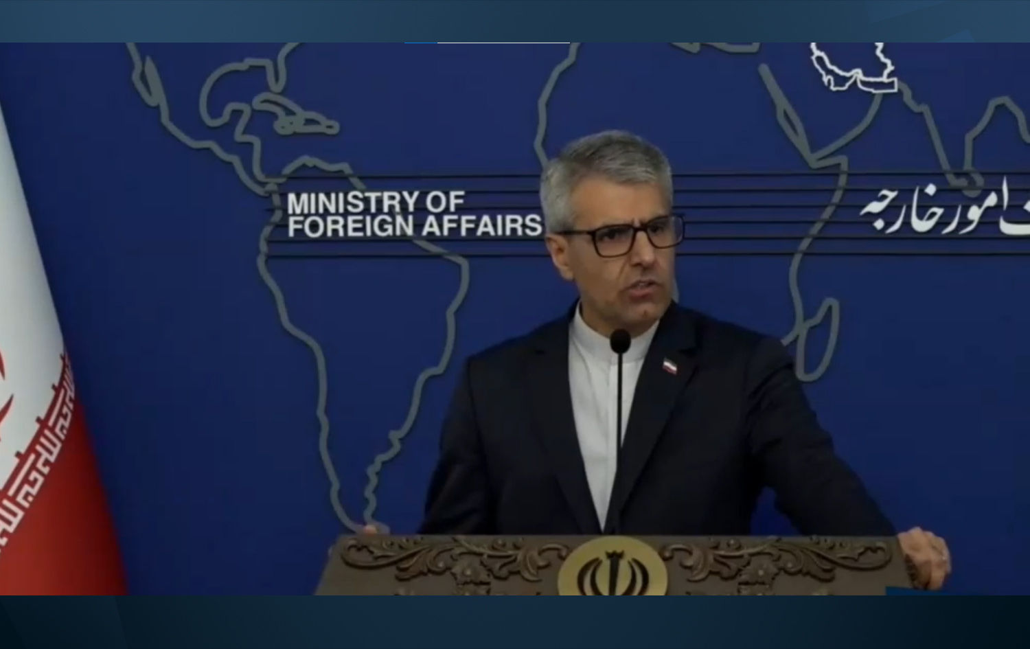 Iranian foreign ministry spokesperson Esmail Baghaei speaking to reporters on June 16, 2025. Photo: Screengrab/IRNA