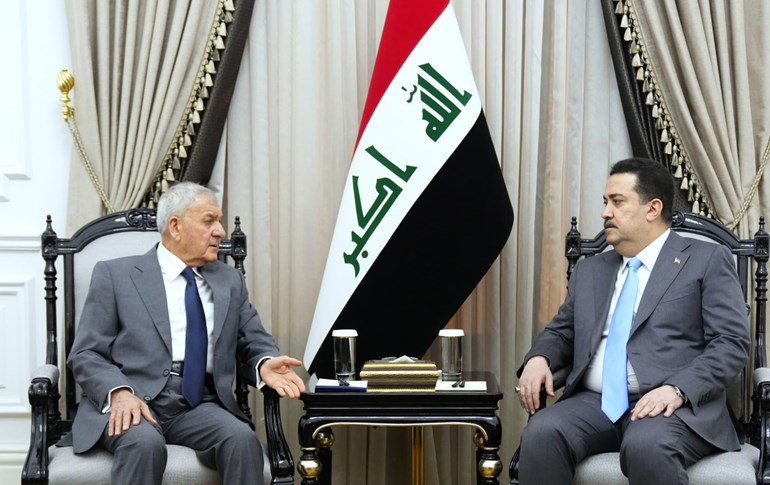 Iraqi President Abdul Latif Rashid (left) and Prime Minister Mohammed Shia’ al-Sudani (right) meeting in Baghdad on June 18, 2025. Photo: Sudani's office. 