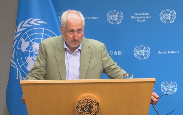 Stephane Dujarric, spokesperson for UN Secretary-General speaking to reporters on June 18, 2025. Photo: Screengrab/Rudaw