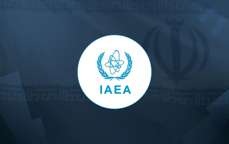 International Atomic Energy Agency (IAEA) logo; flag of Iran (background). Photo: AFP; Graphic: Rudaw