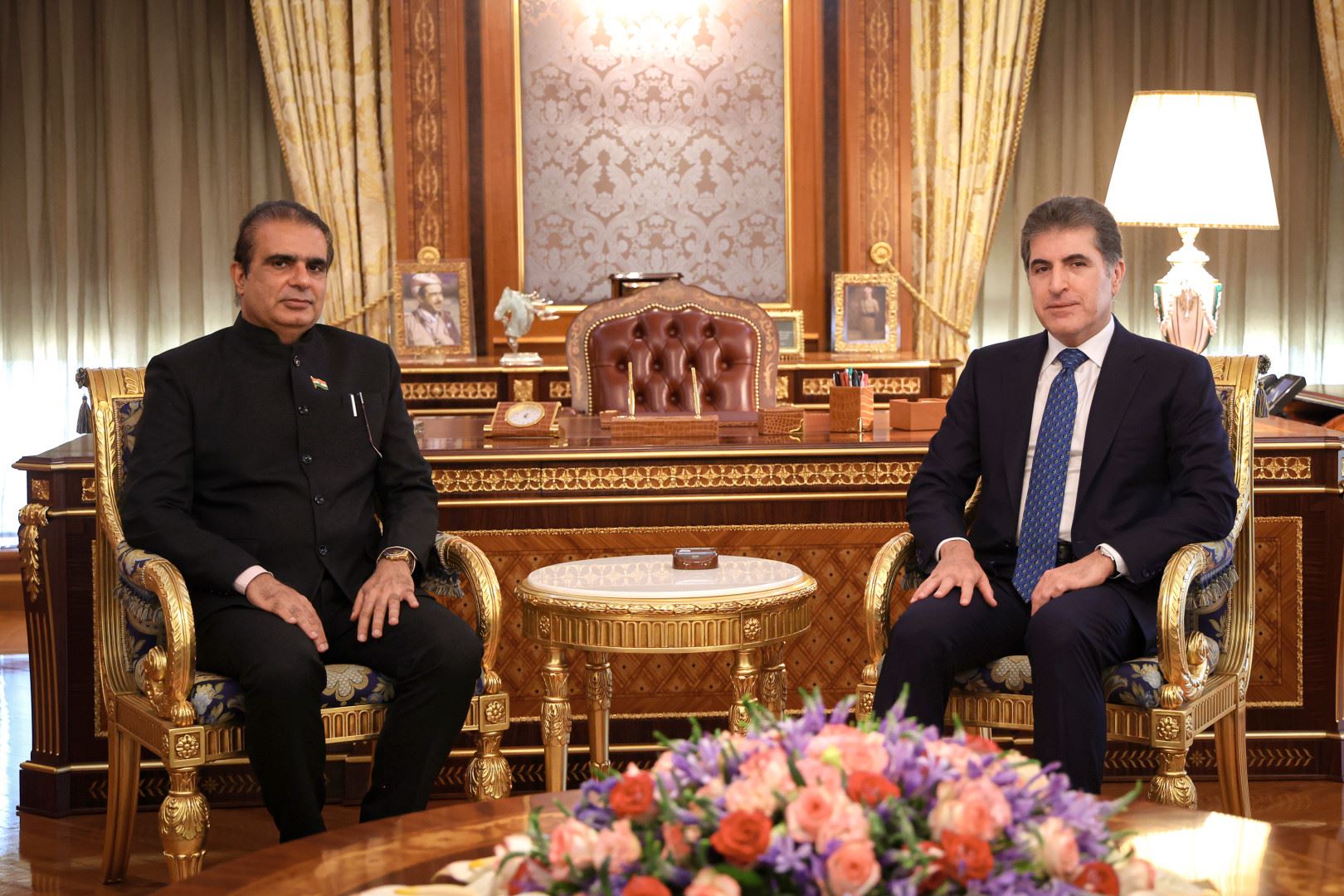 Nêçîrvan Barzanî û Brijesh Kumar\  Wêne: Serokatiya Herêma Kurdistanê 