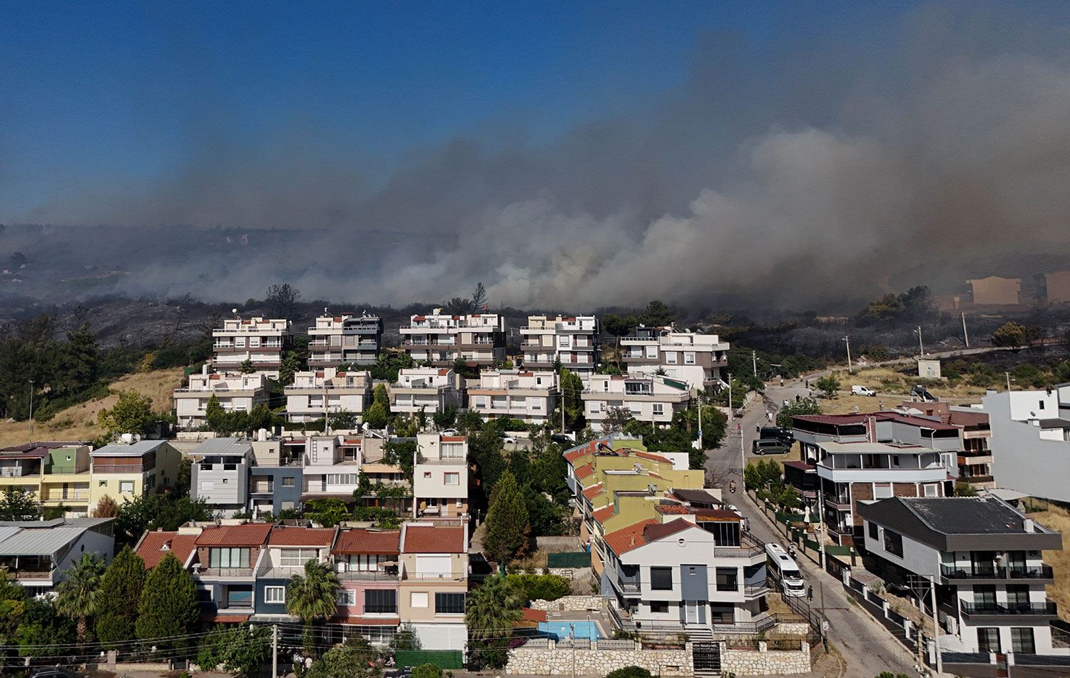 İzmir'in Gaziemir ilçesinde çöplükte başlayan yangın ormanlık alana sıçradı. / AA 
