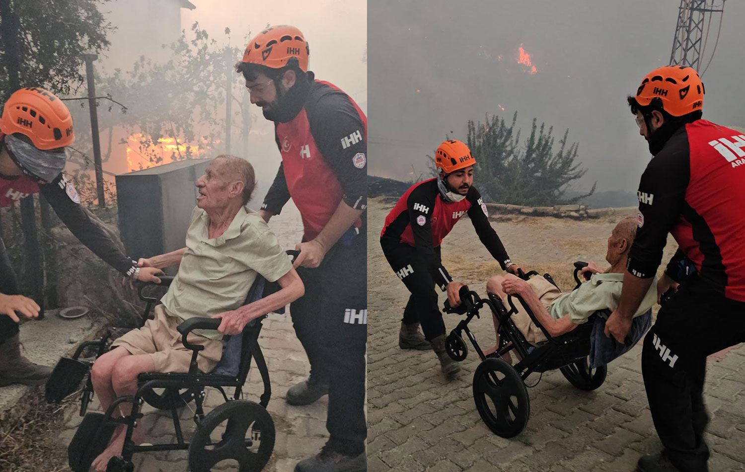 Seferihisar'daki yangında mahsur kalan engelli vatandaş kurtarıldı. / AA