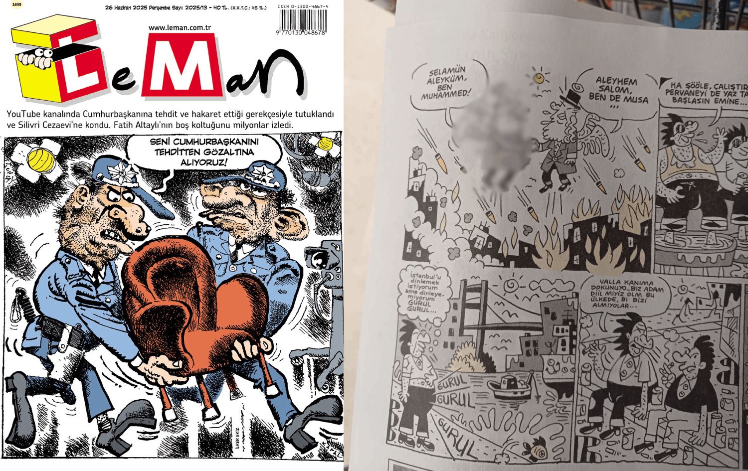 Adalet Bakanı Yılmaz Tunç, Leman isimli derginin Hazreti Muhammed'e yönelik karikatür yayımlanmasına ilişkin İstanbul Cumhuriyet Başsavcılığınca adli soruşturma başlatıldığını bildirdi.