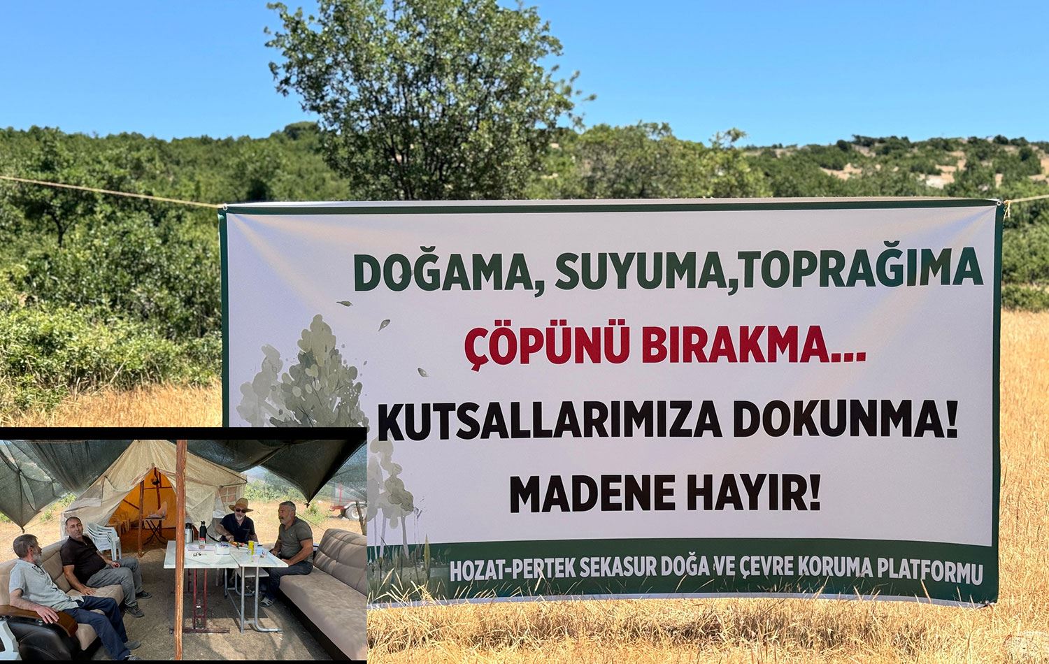 Köylüler kum ocağı projesine karşı çadırlı eylem başlattı. / Foto: Ali Haydat Gözlü / Rûdaw