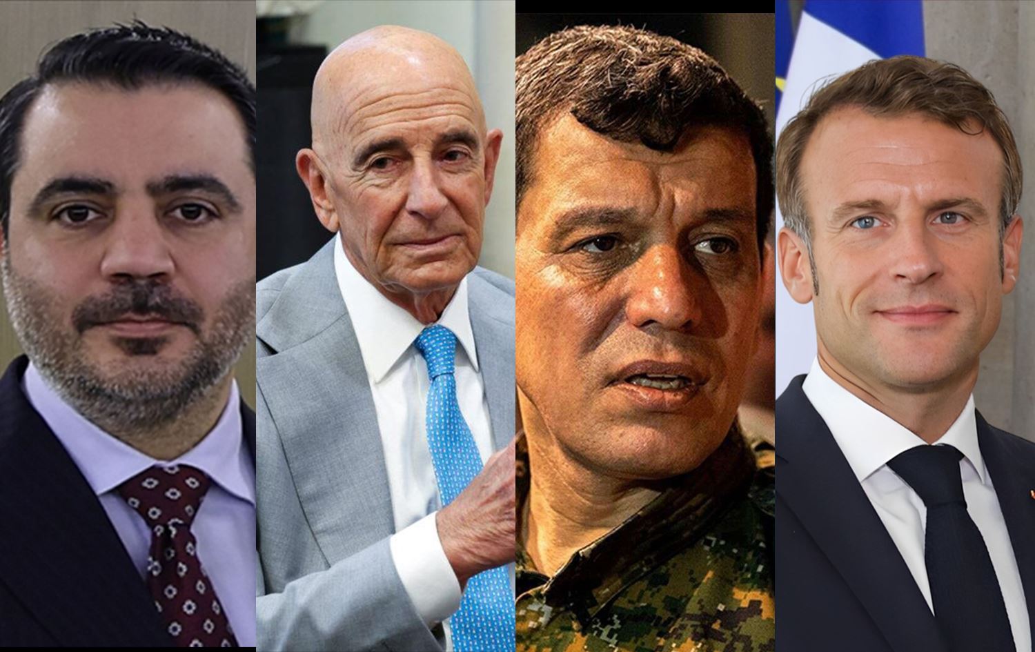 Eshed Şeybanî, Tom Barrack, Mezlûm Ebdî û Emmanuel Macron /Wêne: Rûdaw Grafîk